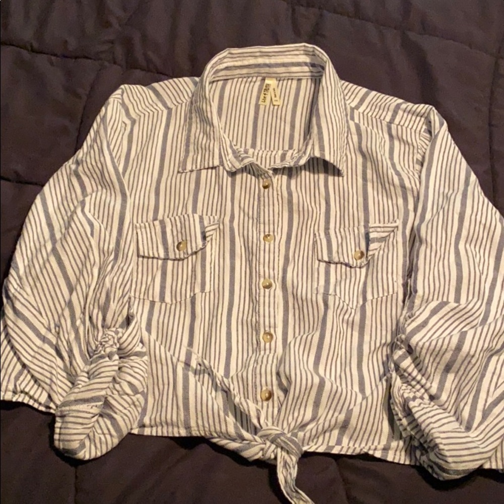 Blue and white vertical stripped crop top